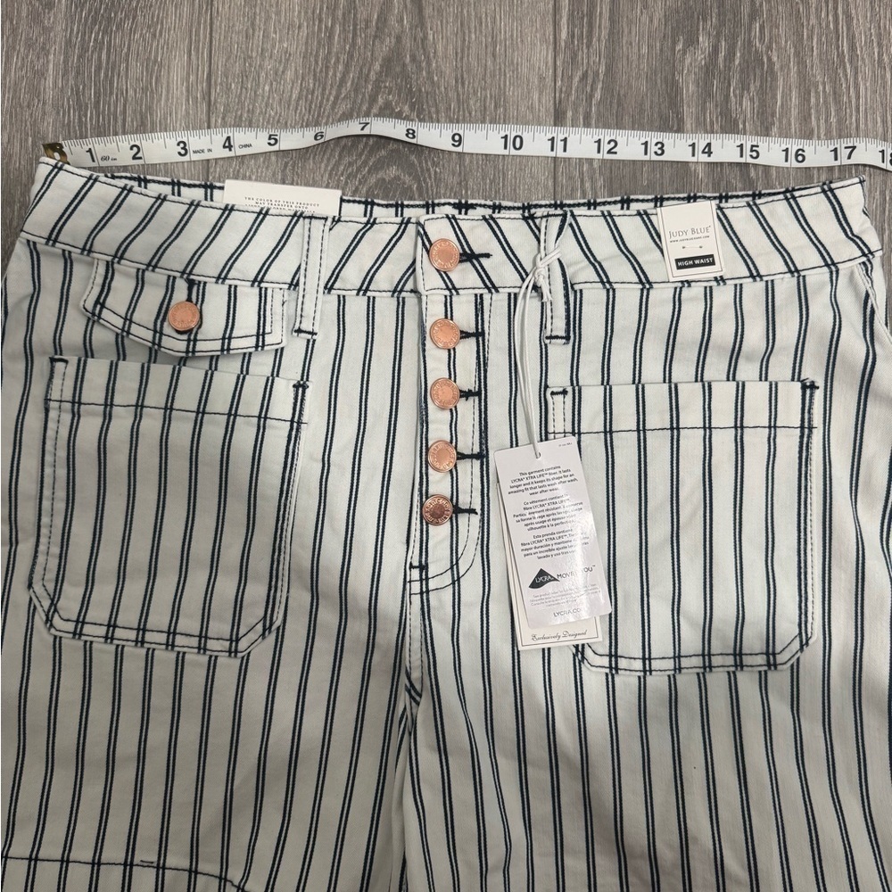 JUDY BLUE Striped High-Waisted Blue Women's Shorts Size 1X - Picture 9 of 13